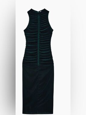 Reiss Dark Green  Ruched Backless Velvet Maxi Dress